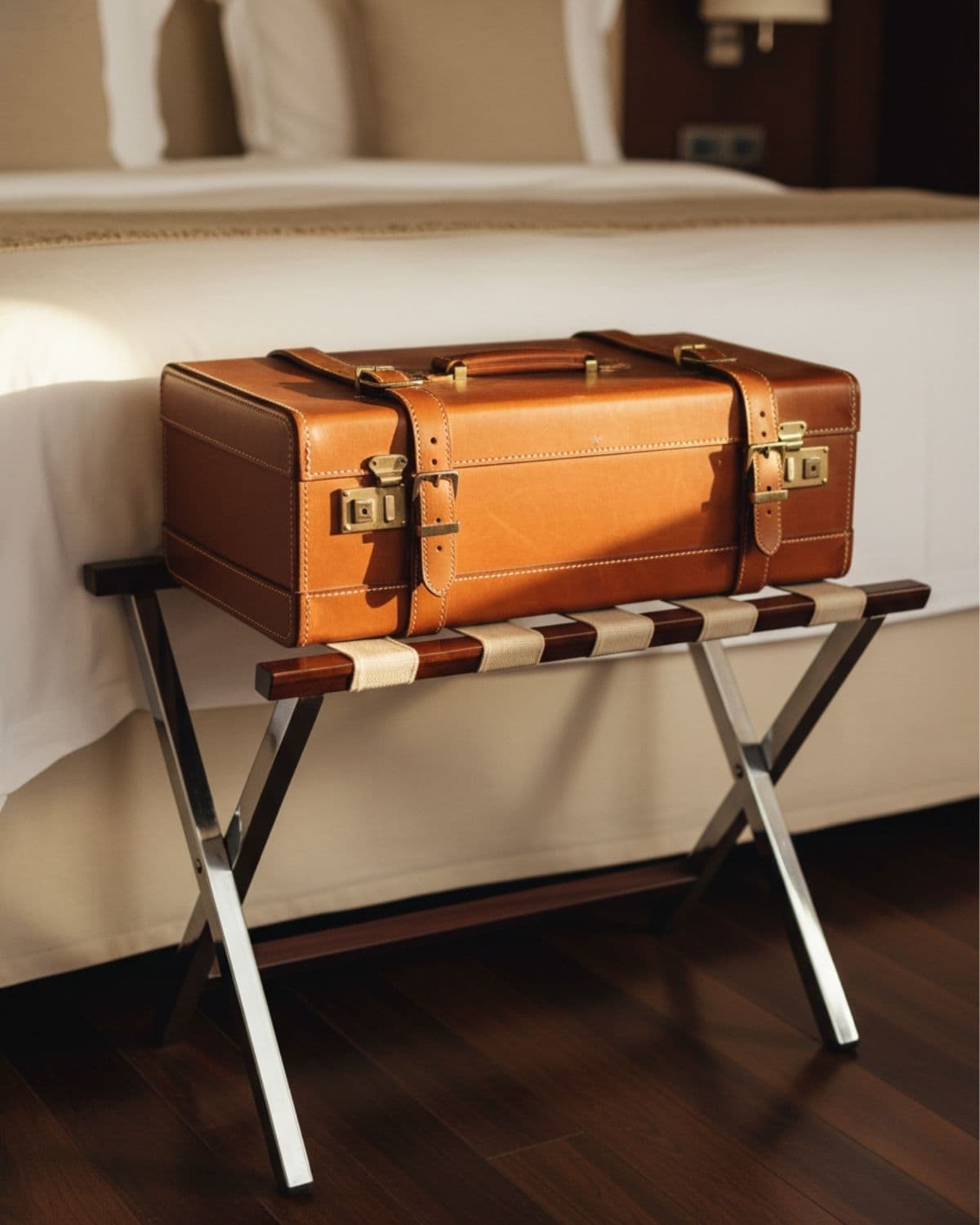 Luggage rack in a hotel room